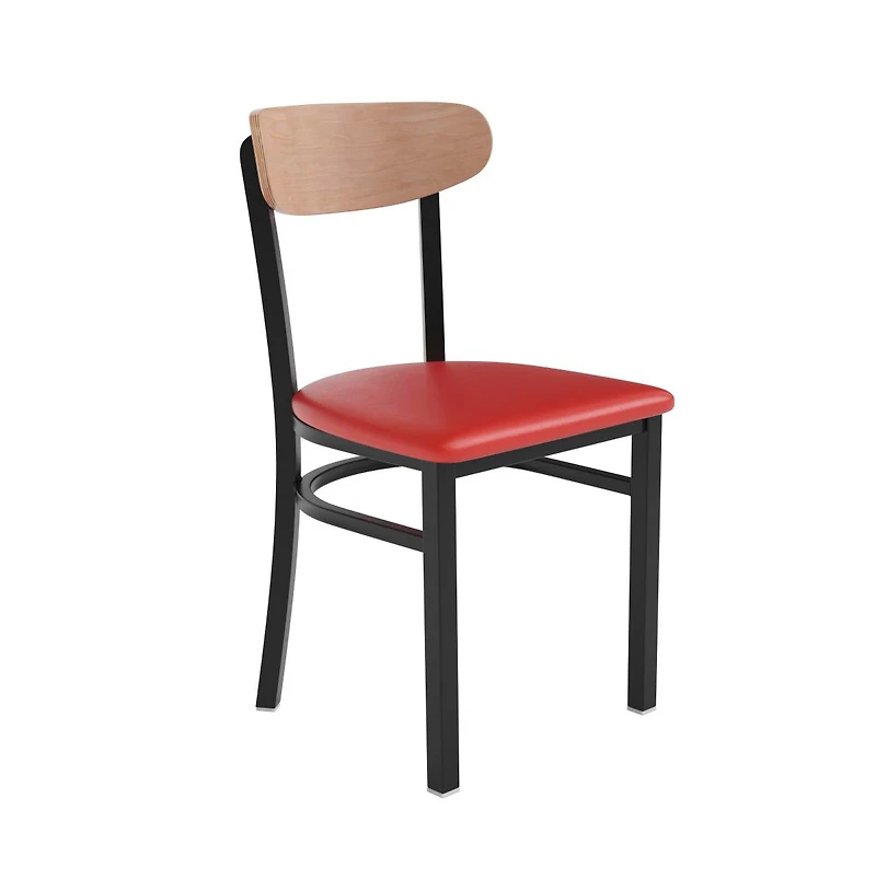 Emma+Oliver Yara Industrial Dining Chair with Rolled Steel Frame and Solid Wood Seat