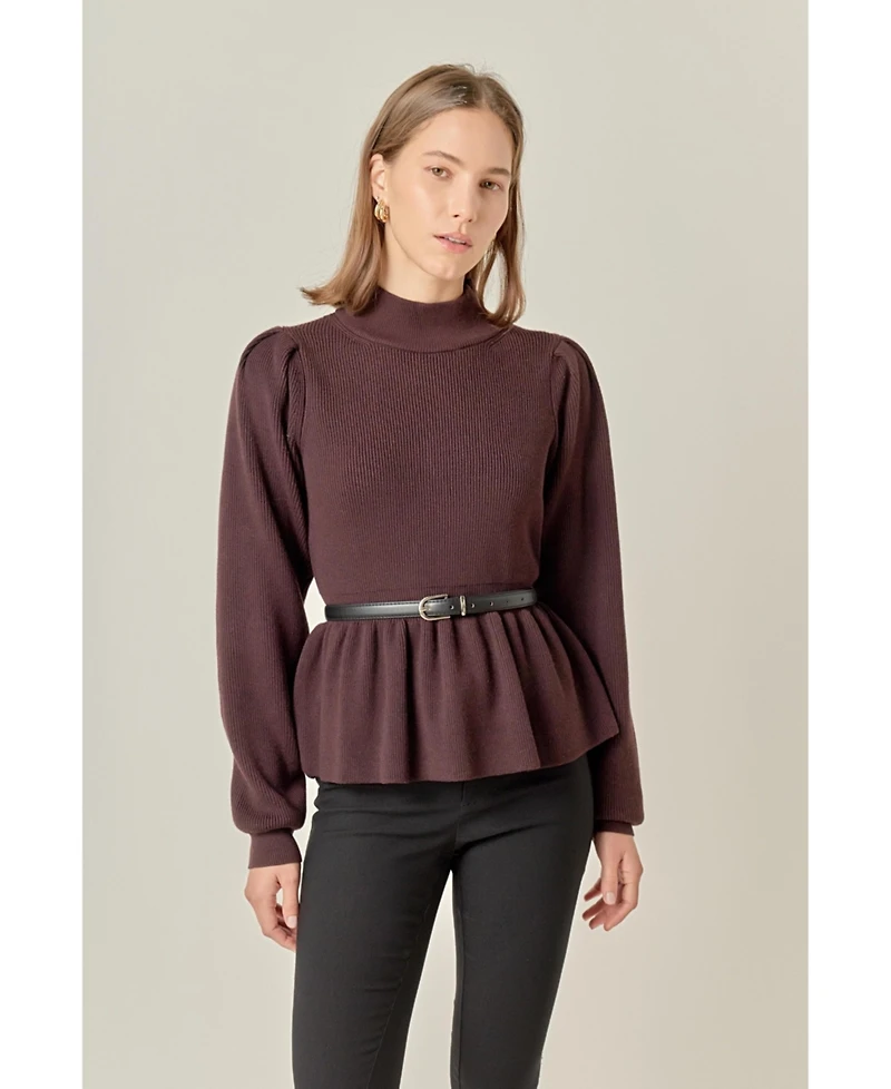 English Factory Women's Peplum Waist Knit Top