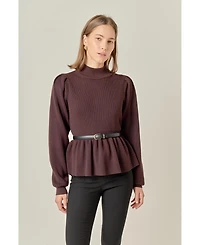 English Factory Women's Peplum Waist Knit Top