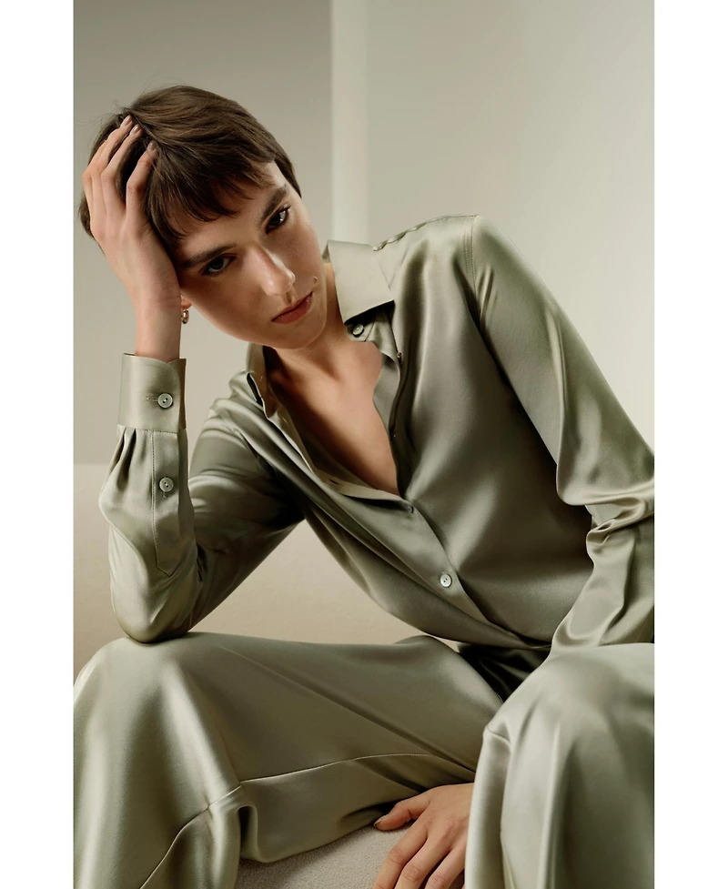 Lilysilk Women's Timeless Silk Charmeuse Button-Up Shirt