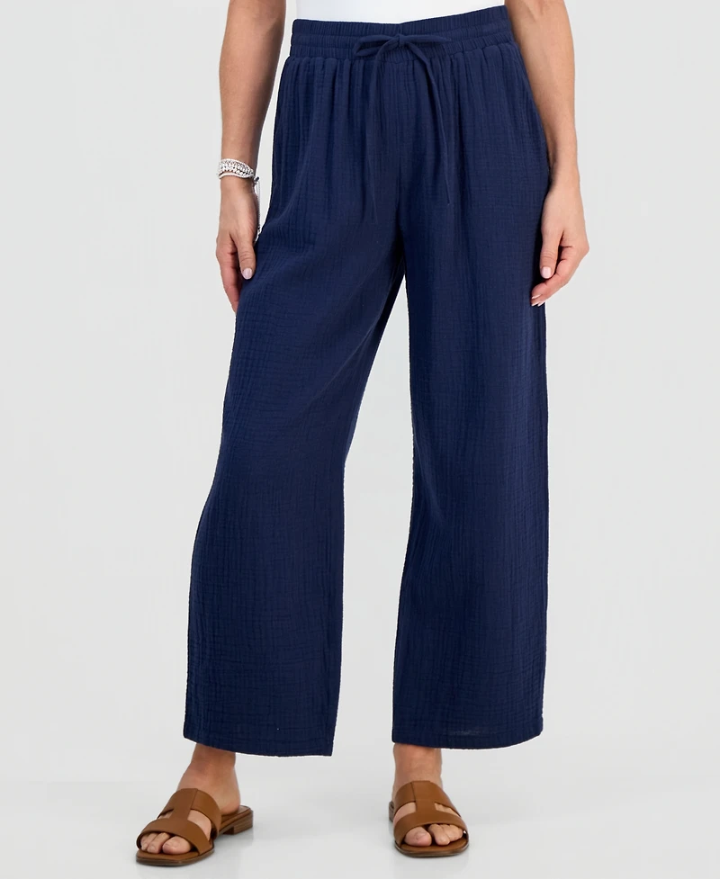 Style & Co Petite Cotton Gauze Wide-Leg Pull-On Pants, Macy's Exclusive