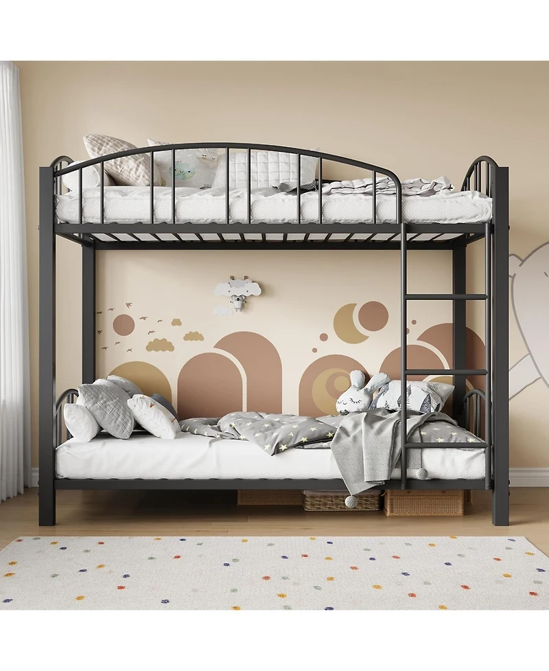 gaomon Metal Bunk Bed Heavy-Duty Steel Frame with Curved Guardrails & Safety Ladder, Compact Kids Bed, No Box Spring