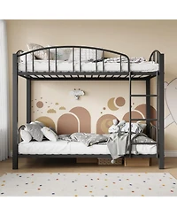 gaomon Metal Bunk Bed Heavy-Duty Steel Frame with Curved Guardrails & Safety Ladder, Compact Kids Bed, No Box Spring