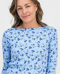Style & Co Petite Cotton Hydrangea Love Top, Macy's Exclusive