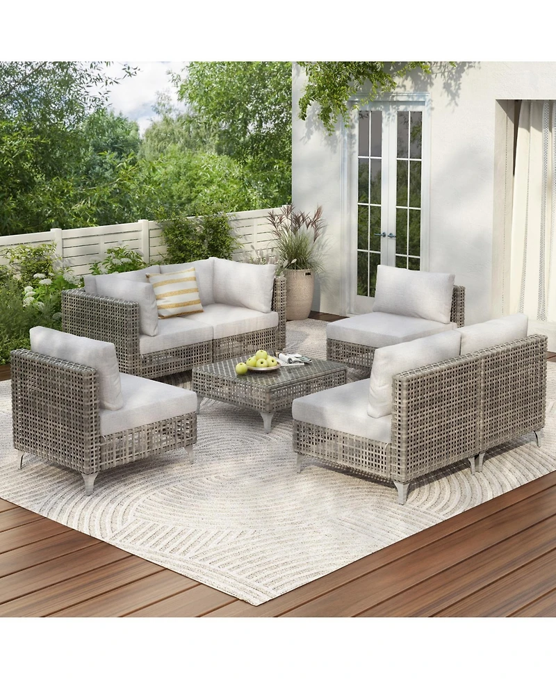 Streamdale 8-Piece Patio Set with 43'' Fire Pit Table and Cushions