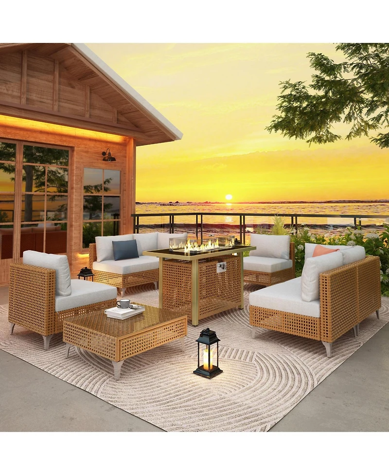 Streamdale 8-Piece Patio Set w/ 43" Fire Pit Table & Cushions