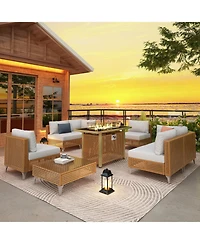 Streamdale 8-Piece Patio Set w/ 43" Fire Pit Table & Cushions