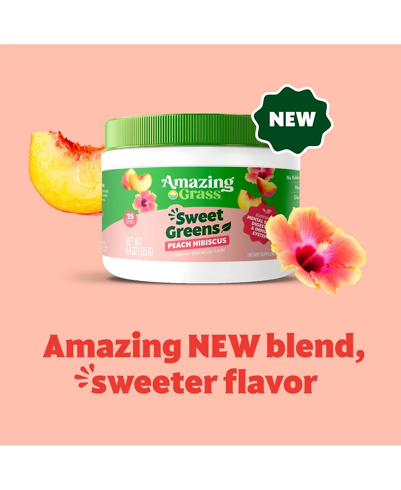 Amazing Grass Sweet Greens Superfood Powder, Peach Hibiscus, 25 Servings