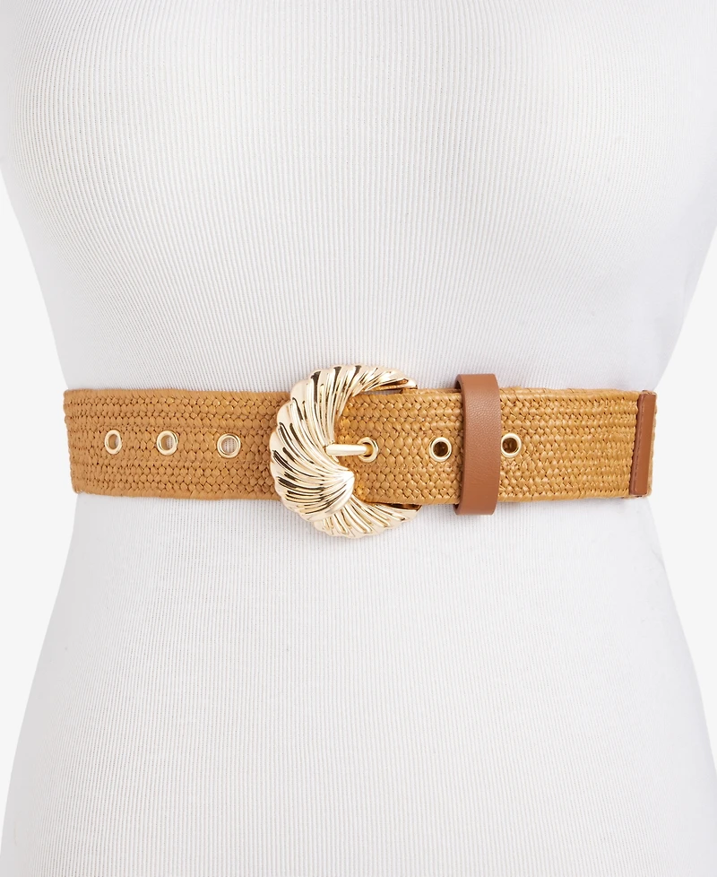 I.n.c. International Concepts Curvy Wave Buckle Stretch Straw Belt, Macy's Exclusive
