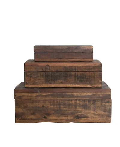 Storied Home Reclaimed Vintage Wood Boxes, Set of 3 Sizes, Natural