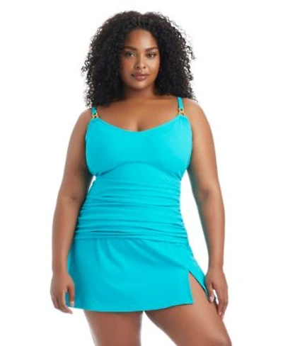 Bleu By Rod Beattie Womens Plus Size Pique Ole Scoop Neck Tankini Swim Top High Waist Skirted Swim Bottoms