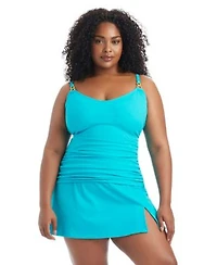 Bleu By Rod Beattie Womens Plus Size Pique Ole Scoop Neck Tankini Swim Top High Waist Skirted Swim Bottoms