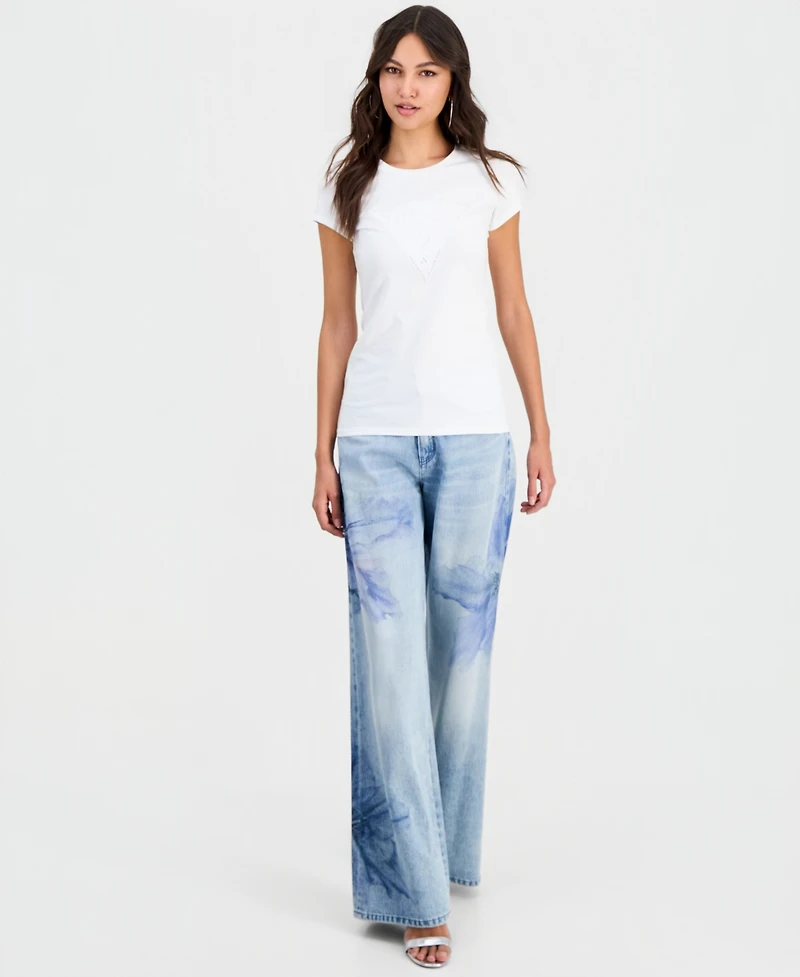 Guess Women's Triangle Lace Logo Short-Sleeve T-Shirt