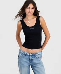 Guess Women's Crystal Logo Ribbed Cropped Tank Top