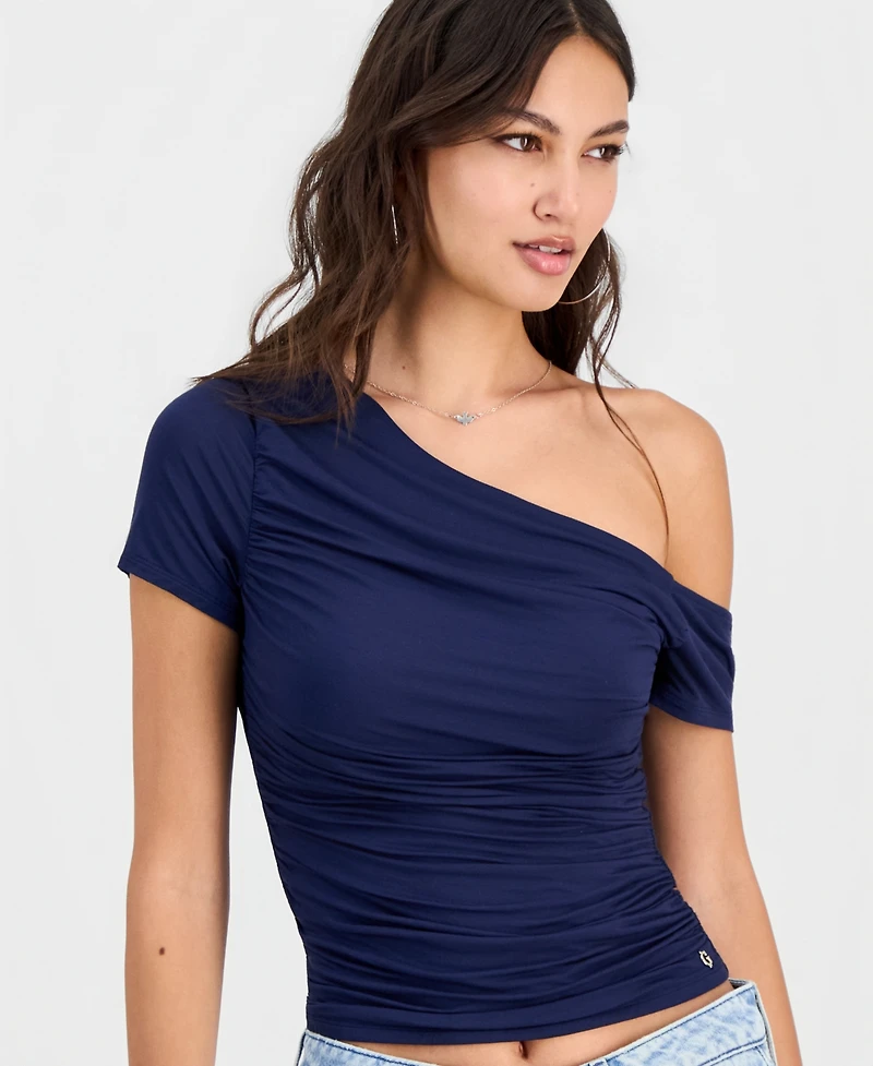 Guess Women's Jaide Asymmetric Short-Sleeve Shirring Top