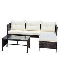 Simplie Fun Contemporary 3-Piece Outdoor Wicker Sofa Set with Cushions and Coffee Table
