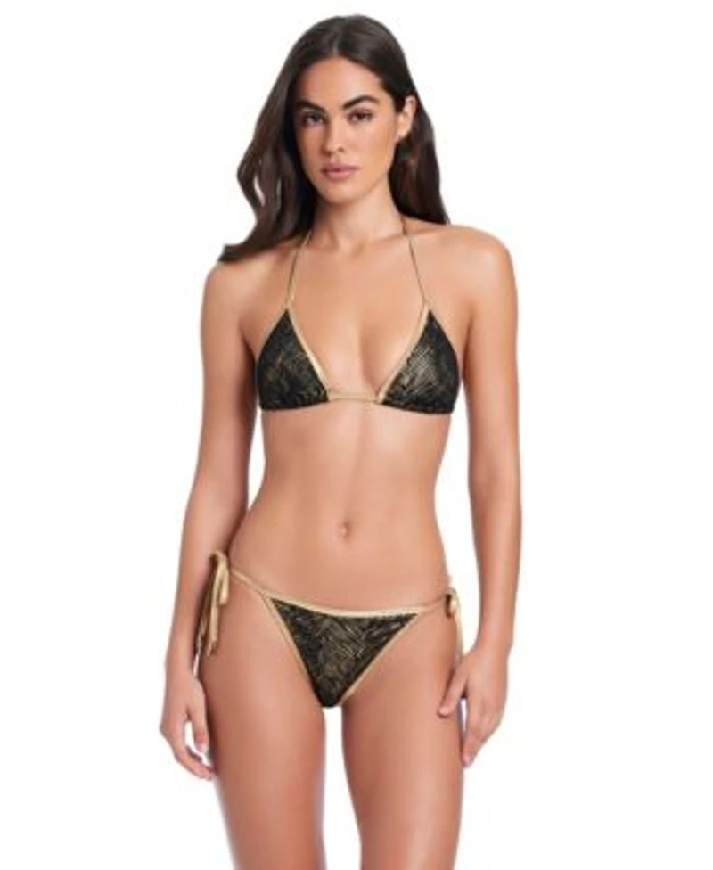 Red Carter Womens Tigre Classic V Neck Bikini Halter Top Tie Side Hipster Swim Bottoms