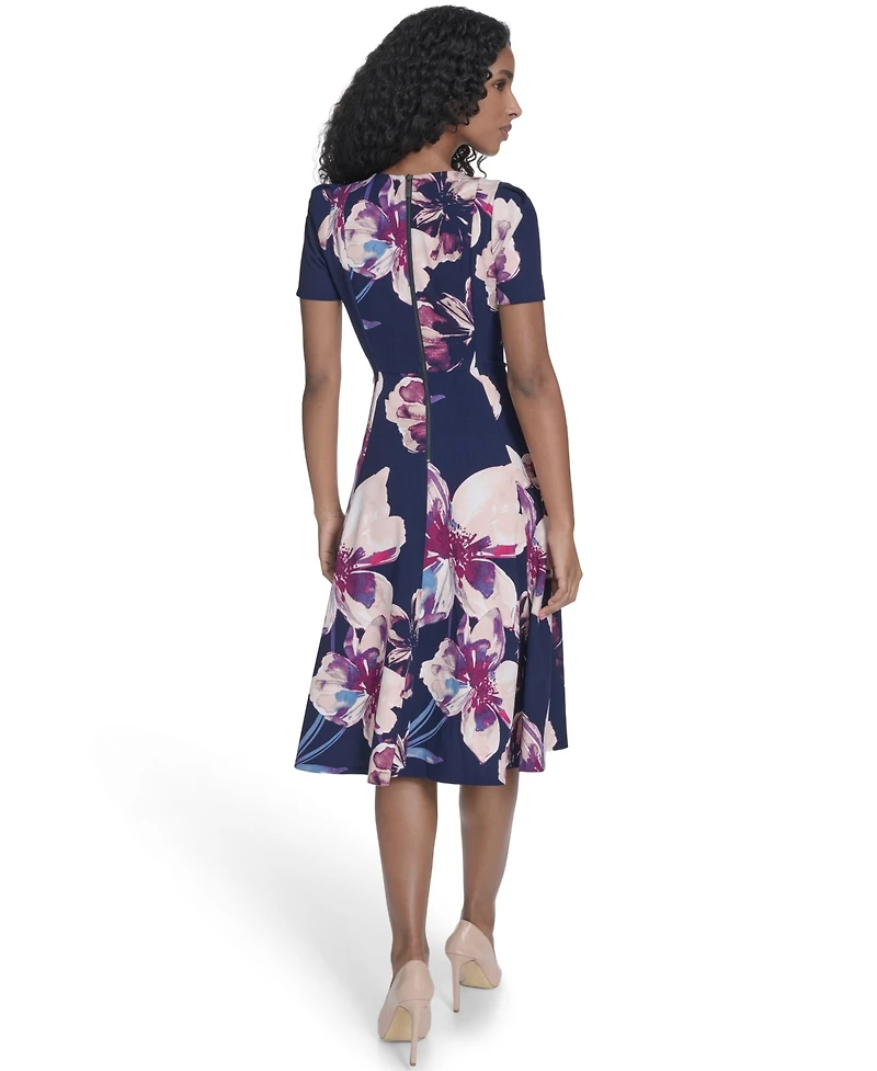 Calvin Klein Women's Printed Crewneck Midi Dress