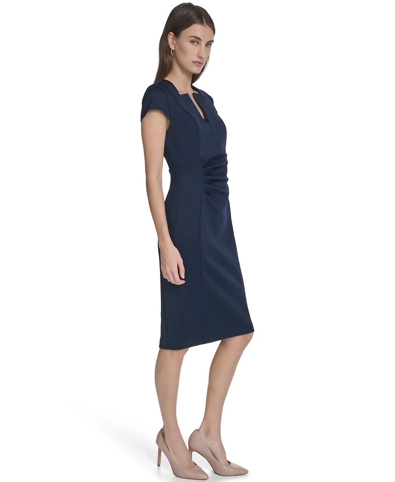 Calvin Klein Women's Side Ruched V-Neck Midi Dress