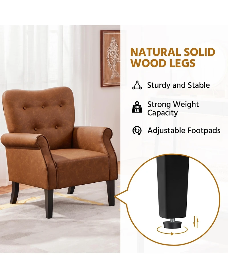 Yaheetech High Back Pu Leather Accent Armchair with Wood-tone Metal Legs