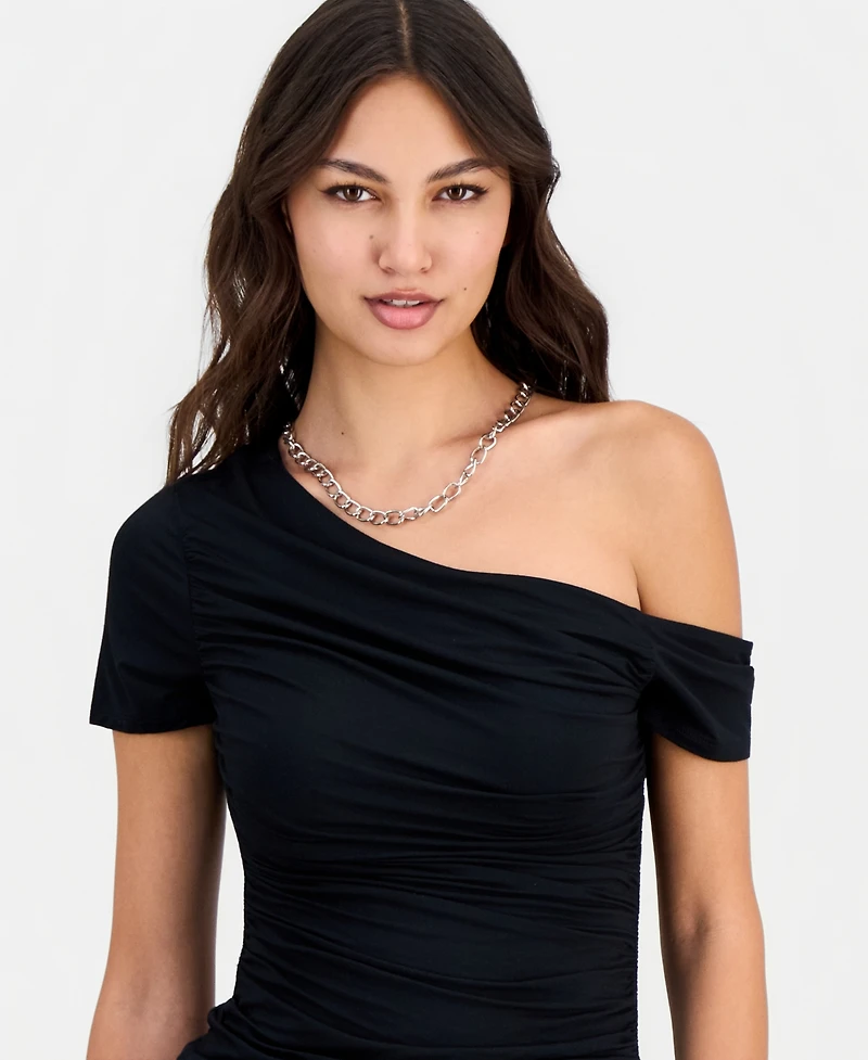 Guess Women's Jaide Asymmetric Short-Sleeve Shirring Top