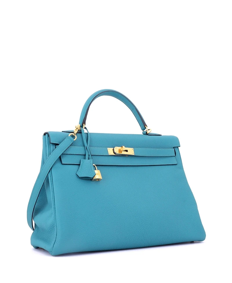 Pre-Owned HERMES Kelly Handbag Blue Togo with Gold Hardware