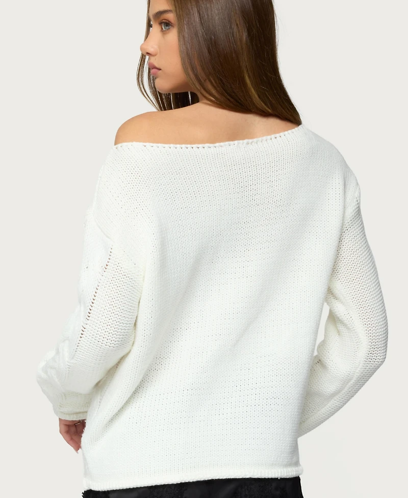 Edikted Women's Nellie Off Shoulder Cable Knit Sweater