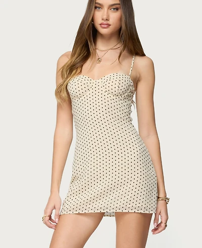 Edikted Womens Polka Dot Cupped Chiffon Mini Dress
