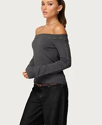 Edikted Women's Morgen Grommet Off Shoulder Knit Top
