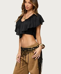 Edikted Womens Deena Ruffled V Neck Top