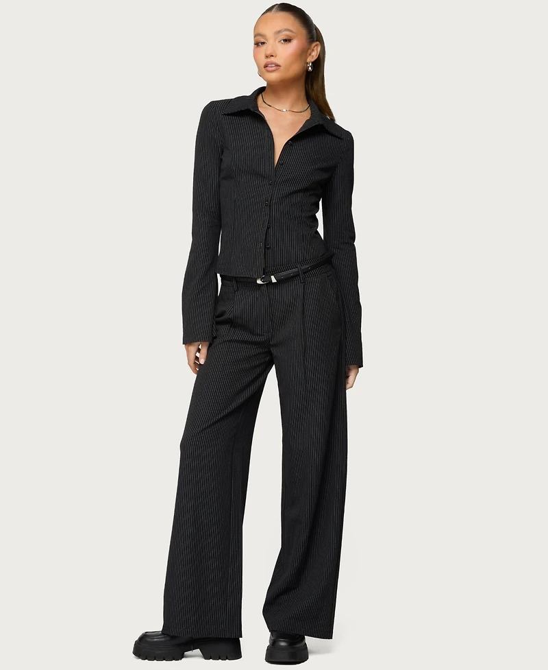 Edikted Women's Pinstripe Tailored Straight Leg Pants