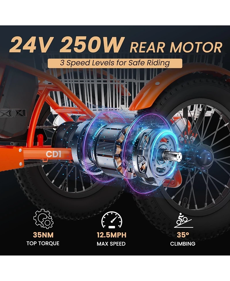 Mooncool CD1 250W Electric Youth Trike 16" x 3.0" Wheel