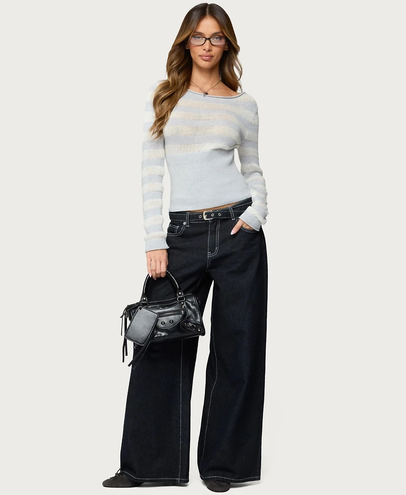 Edikted Womens Cornella Boat Neck Striped Knit Sweater