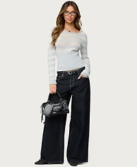 Edikted Womens Cornella Boat Neck Striped Knit Sweater