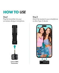 Movo Wm-VXR10 Wireless Shotgun Mic Adapter for Usb-c/iPhone 15 and up/Android Devices