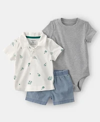 Carter's Baby Boys' Pickleball Short-Sleeve Polo Shirt, Bodysuit and Shorts, 3-Piece Set