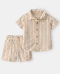 Carter's Baby Boys' Stripe Collared Shirt and Shorts, 2-Piece Set