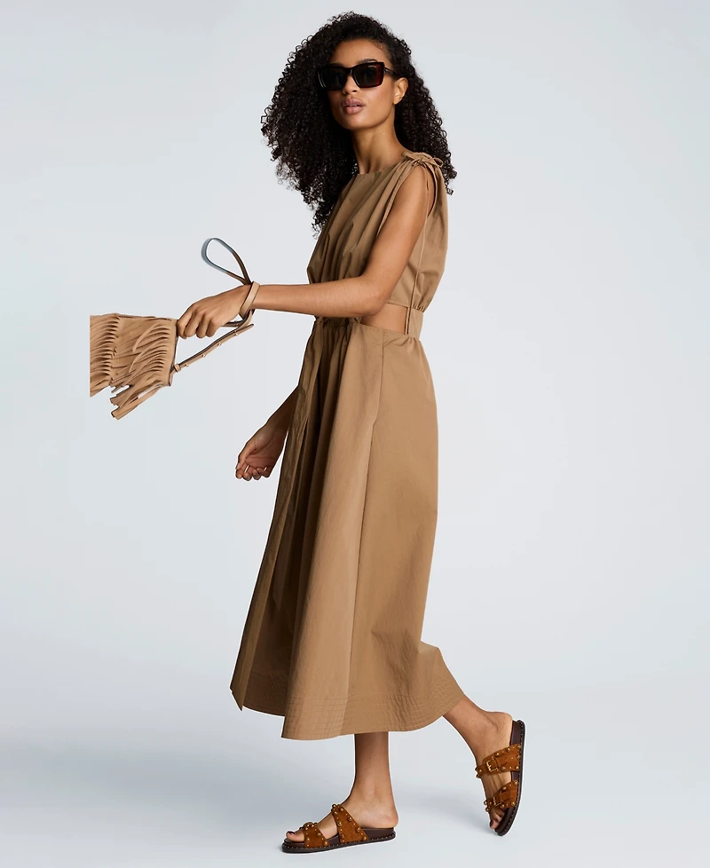 Kenneth Cole Women's Cotton Ruched Waist Midi Dress