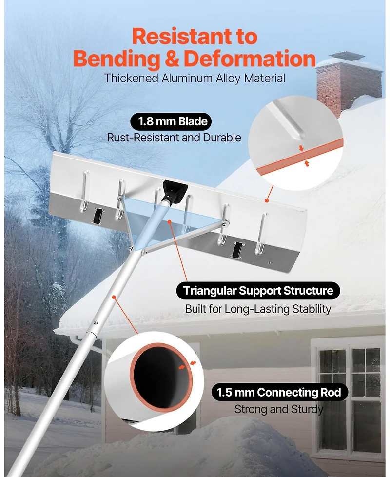 Mecale Snow Roof Rake, 26" Aluminum Blade, 7.5-20 ft Adjustable, Wheels, Non-Slip Handle, Roof Snow Scraper