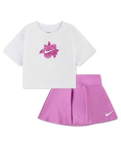 Nike Girls' Toddler 2T-4T Move with Nature Shine Crewneck T-Shirt and Scooter Shorts, 2-Piece Set