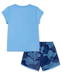 Nike Girls' 4-6X Printed Crewneck T-Shirt and Shorts, 2-Piece Set