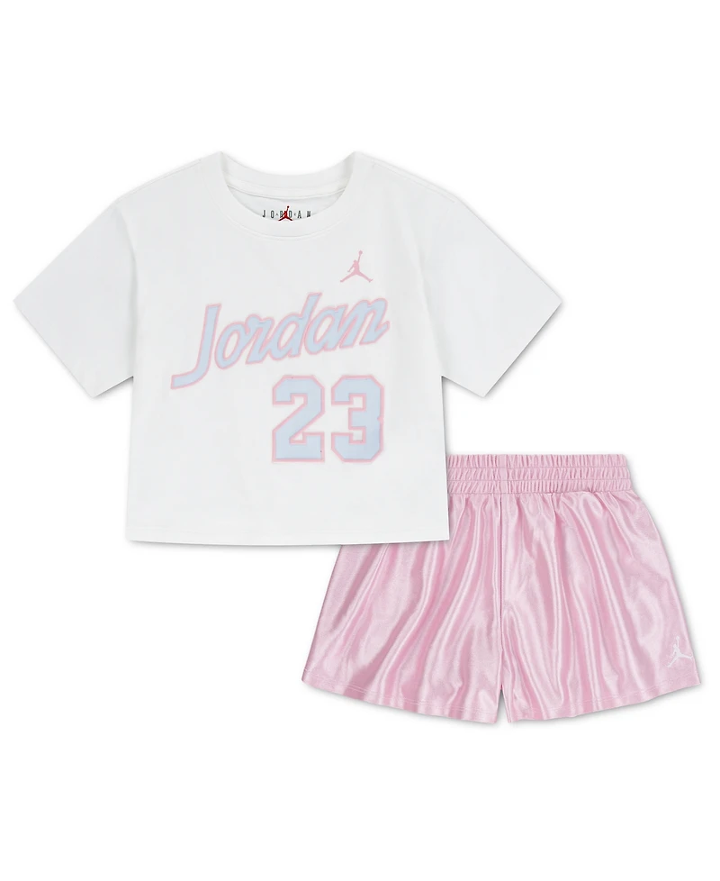 Jordan Toddler Girls' 2T-4T Flowy Durasheen Crewneck T-Shirt and Shorts, 2-Piece Set
