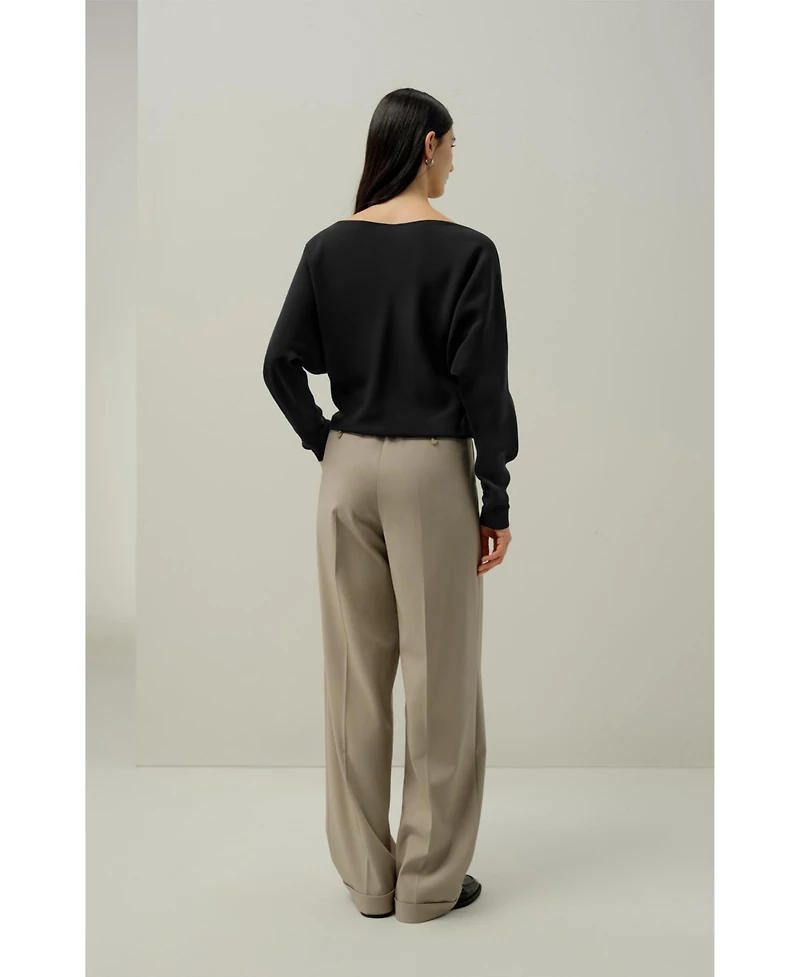 Lilysilk Women's Long Sleeve Gathered Silk Top