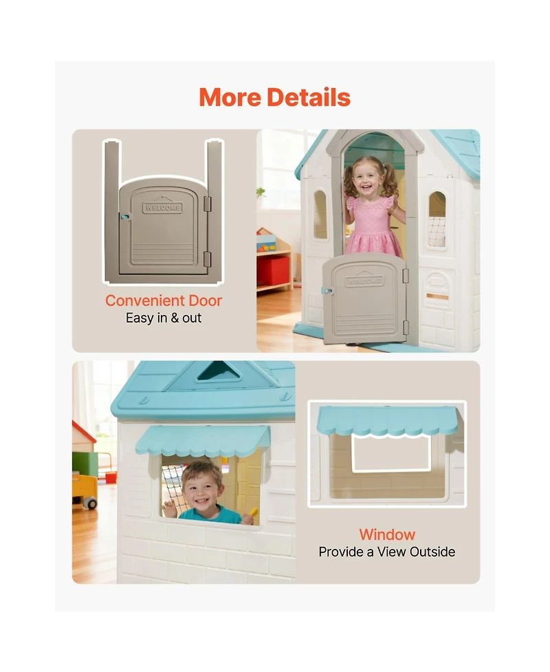 Slickblue Outdoor Playhouse, 5-In-1 Cottage Play House with Pretend Play, Basketball, Darts, Soccer, Ring Toss