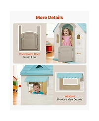 Slickblue Outdoor Playhouse, 5-In-1 Cottage Play House with Pretend Play, Basketball, Darts, Soccer, Ring Toss