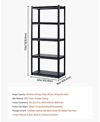 Mecale 5-Tier Storage Shelves, 2000-Lb Capacity, 16"D x 32"W x 72"H, Adjustable Metal Utility Rack, Black