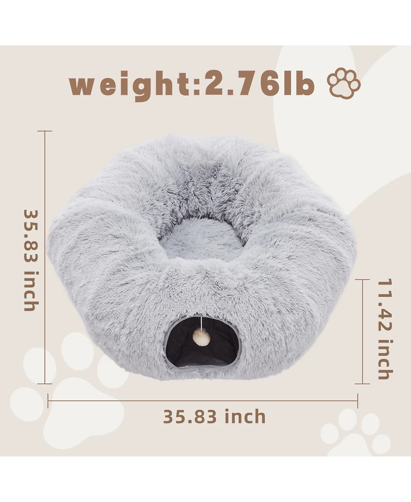 Zeus & Ruta Grey Cat Tunnel with Cat Bed