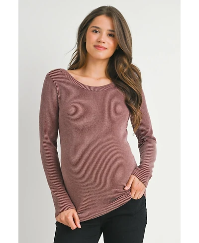 Hello Miz Maternity Scoop Neck Long Sleeve Ribbed Top