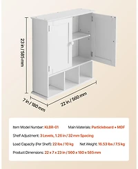Volenca Bathroom Wall Cabinet, 2 Doors, Adjustable Shelf, Wall-Mounted Over-Toilet Storage w/ Open Shelves, White