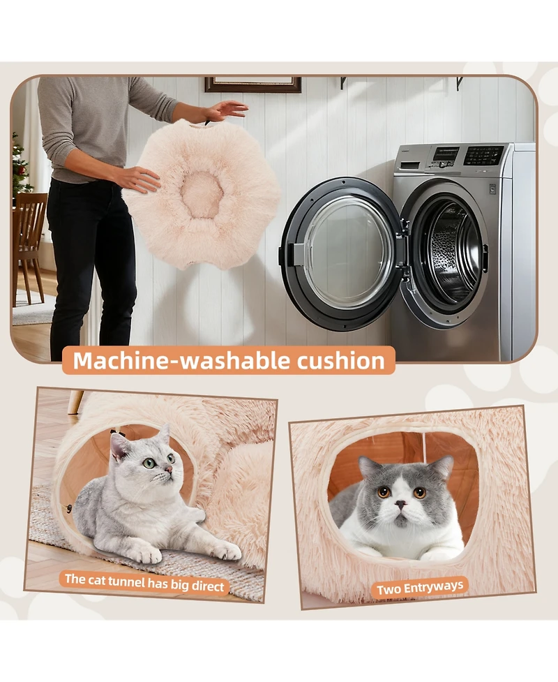 Zeus & Ruta Beige Cat Tunnel with Cat Bed